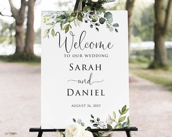 Greenery Wedding Welcome Sign, Eucalyptus Welcome Sign, Botanical Wedding Welcome Sign, Digital File, W1124-6