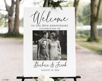 Photo Anniversary Welcome sign, 50th Wedding Anniversary Welcome Sign, 50th Anniversary Decoration, Golden Anniversary Sign, W1569