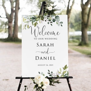 Greenery Wedding Welcome Sign, Eucalyptus Welcome Sign, Botanical Wedding Welcome Sign, Digital File, W1124-6