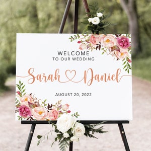 Rose Gold Wedding Welcome Sign, Pink Wedding Welcome Sign, Blush Wedding Sign, Printable, Digital file, W1176