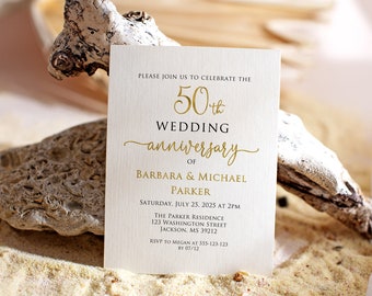 50th Wedding Anniversary Invitation, Golden Anniversary Invitation, 50th Anniversary Invitation, Gold Invitation, Digital File, W1127-1