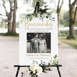 Bienvenidos al 50 Aniversario de Bodas, Foto Aniversario Cartel de bienvenida, 50 Aniversario, Aniversario de Oro, Archivo Digital, W1128-6