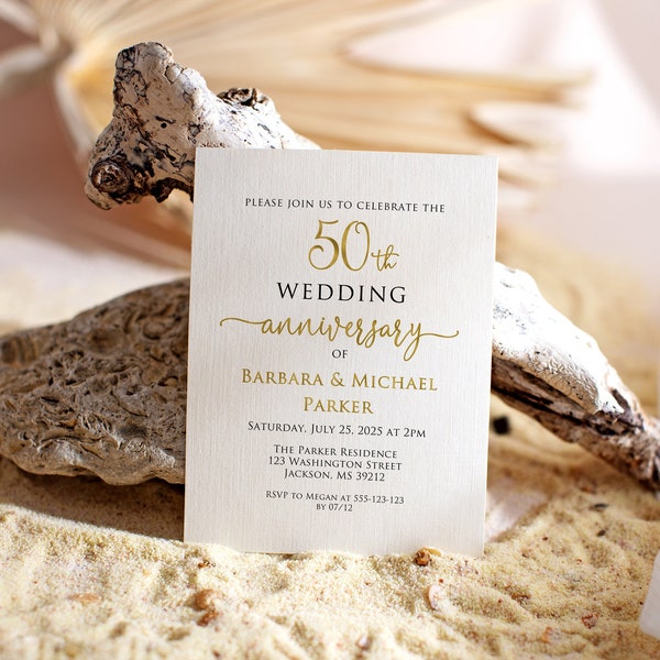 50th Wedding Anniversary Invitation, Golden Anniversary Invitation, 50th Anniversary Invitation, Gold Invitation, Digital File, W1127-1