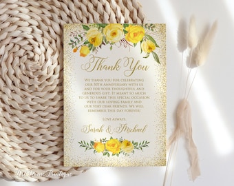 Yellow Roses Anniversary Thank You Cards, Yellow Birthday Thank You Card, Thank You Notes, Digital File, W715