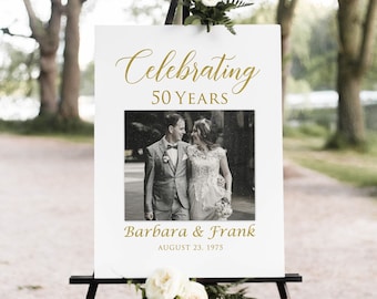 Feier zum 50. Jahrestag, Willkommensschild mit Foto, Schild zum 50. Jubiläum, Schild zur Goldenen Hochzeit, 50. Hochzeit, W1409-5