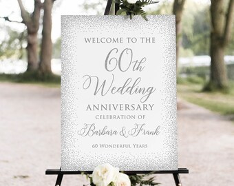 60th Wedding Anniversary Welcome Sign, 60th Anniversary Welcome Sign, Silver Anniversary Sign, Printable Welcome Sign, W894-7