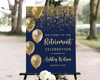 Navy Retirement Welcome Sign, Balloons Retirement Celebration Welcome Sign, Gold Retirement Party, Blue Retire Celebration Sign, W15