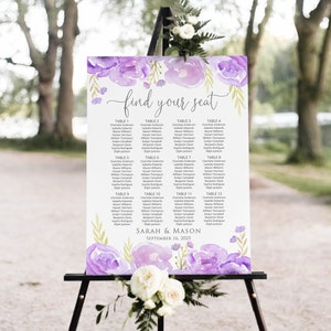 Purple Wedding Seating Chart, Lavender Wedding Seating Plan, Purple Silver Wedding Table Plan, Find Your Seat, Digital file, W416-1