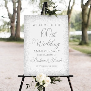 60th Wedding Anniversary Welcome Sign, 60th Anniversary Welcome Sign, Silver Anniversary Sign, Printable Welcome Sign, W894-7