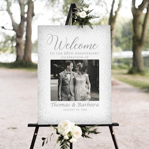60th Anniversary Welcome Sign, Photo Anniversary Welcome Sign, Silver Anniversary Sign, 60th Wedding Sign, Silver Welcome Sign, W894A