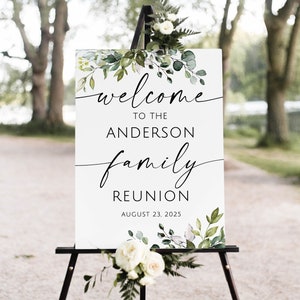 Modern Family Reunion Welcome Sign, Greenery Welcome Sign, Reunion Poster, Personalized Digital file, W256-3