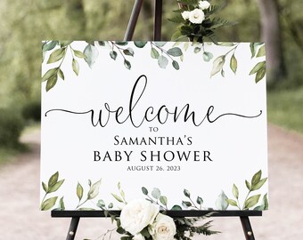 Printed or Digital Botanical Baby Shower Welcome Sign, Greenery Eucalyptus Decor, W1124-7