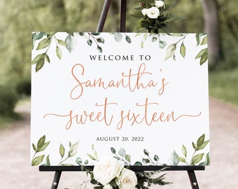 Sweet 16 Welcome Sign, Rose Gold Welcome Sign, Rose Gold Birthday, Welcome to Sweet Sixteen Birthday, Sweet Sixteen, Digital file, W1143