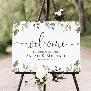 Botanical Wedding Welcome Sign, Greenery Wedding Welcome Sign, Eucalyptus Wedding Welcome Sign, Digital File, W1124-5