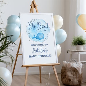 Cartello di benvenuto Oh Boy, Cartello di benvenuto Whale Baby Sprinkle, Cartello di benvenuto nautico Baby Sprinkle, Cartello di benvenuto acquerello, File digitale, BS075
