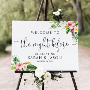 Tropical Welcome to the Night Before Sign, Hawaiian Rehearsal Dinner Welcome Sign, Palm Rehearsal Dinner Welcome, Digital, W1216-2