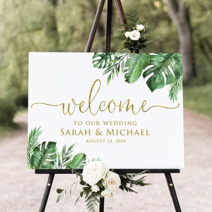 Tropical Wedding Welcome Sign, Palm Wedding Welcome Sign, Monstera Leaf Welcome Sign, Beach Wedding Welcome Sign, Digital File, W1489-2