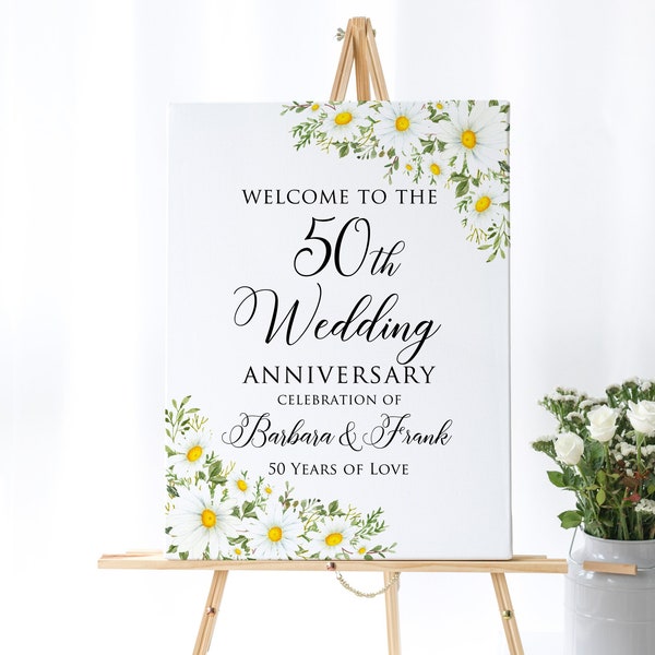 Daisy Anniversary Welcome Sign, 50th Anniversary Welcome Sign, 50th Anniversary Decoration, Gold Anniversary, Digital file, W929-1