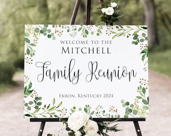 Panneau de bienvenue botanique pour réunion de famille, panneau de bienvenue végétal, affiche de réunion, panneau personnalisé pour rassemblement familial, fichier numérique, W34-2