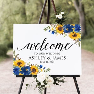 Sunflowers and Blue Roses Wedding Welcome Sign, Sunflower Welcome Sign, Welcome To Our Wedding Sign, Landscape Sign, Digital file, W1158-1