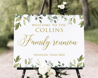 Family Reunion Personalized Welcome Sign | Gold Confetti on White or ...