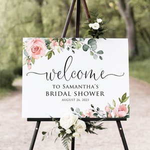 Blush Bridal Shower Welcome Sign, Greenery Bridal Shower Welcome Sign, Boho Bridal Shower Welcome Sign, Digital file, W1268-3