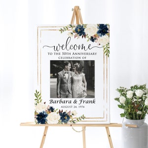 Navy Anniversary Welcome sign, Photo Anniversary, Wedding Anniversary Sign, 50th Anniversary, Golden Anniversary Sign, Digital File, W1622