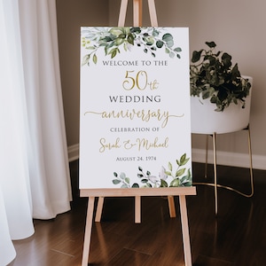 50th Wedding Anniversary Welcome Sign, Greenery Anniversary Sign, 50th Anniversary Sign, Wedding Anniversary, Digital File, W1128-1
