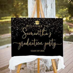 Golden Graduation Welcome Sign, Gold Confetti Graduation Welcome Sign, Grad Party Sign, Black Graduation Welcome, Digital file, W1542-1