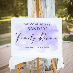 Family Reunion Welcome Sign, Purple Welcome Sign, Reunion Welcome Poster, Watercolor Purple Decor, Personalized Digital file, W105-2