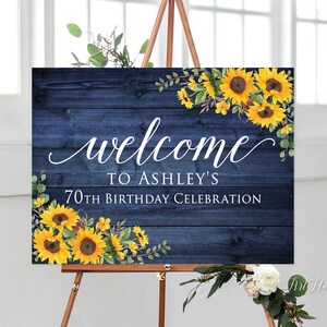 Signo de bienvenida de cumpleaños de girasol, cualquier edad, signo de bienvenida de cumpleaños de la marina rústica, signo de bienvenida de girasol, archivo digital, W1026-2