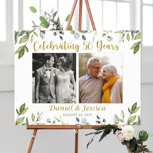 Greenery 50th Anniversary Welcome Sign, Celebrating 50 Years, Photo Wedding Anniversary Signage, Digital File, W1128L