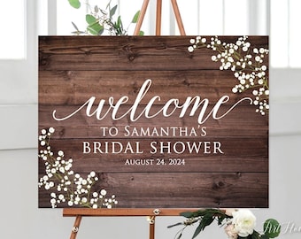 Rustic Welcome Bridal Shower Sign, Baby’s Breath Bridal Shower Welcome Sign, Large Welcome Sign, Landscape Sign, Digital file, W310-2