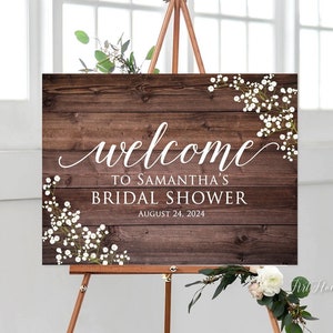 Rustic Welcome Bridal Shower Sign, Baby’s Breath Bridal Shower Welcome Sign, Large Welcome Sign, Landscape Sign, Digital file, W310-2