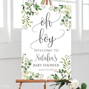 Oh Boy Welcome Sign, Greenery Baby Shower Welcome Sign, Calligraphy Welcome to Baby Shower, Eucalyptus Baby Shower, Digital file, BS34-2