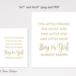 Boy or Girl Baby Shower Sign, Ten Little Fingers Ten Little Toes Two ...