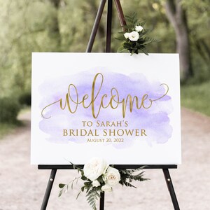 Watercolor Bridal Shower Welcome Sign, Purple Bridal Shower Welcome Sign, Lavender Bridal Shower Welcome Sign, Digital file, W1150