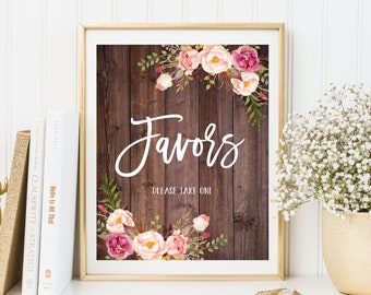 Rustic Favors Sign, Wedding Favor Sign, Please Take One Sign,  Floral Wedding Sign, Printable Wedding Sign, W84