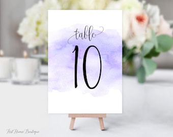 Watercolor Table Numbers, Wedding Table Numbers, Purple Table Numbers, Printable , W939