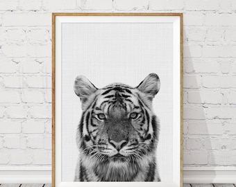 Stampa di un ritratto di tigre, decorazione per cameretta in stile safari (download digitale)
