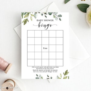Botanische Baby Shower Bingo Spiel, werdende Eltern, Greenery-Baby Shower Spiele, Sofortdownload, digitale Datei, W1080