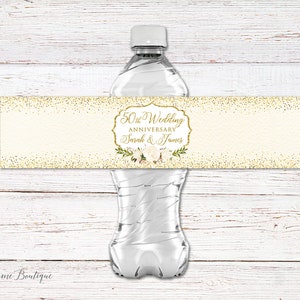 50th Anniversary Water Bottle Labels, Gold Anniversary Water Labels, Digital File,  W704-2