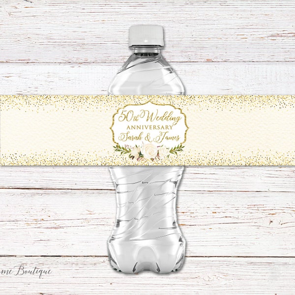 50th Anniversary Water Bottle Labels, Gold Anniversary Water Labels, W704-2