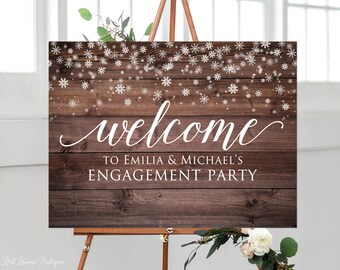 Rustic Winter Engagement Party Sign, Snowflakes Engagement Welcome Sign, Welcome to Our Engagement Party Sign, Landscape, Digital file, W575