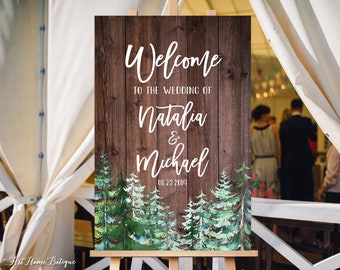 Forest Wedding Welcome Sign, Rustic Winter Wedding Sign, Pine Forest Wedding Welcome Sign, Woodland Wedding Sign, Digital File, W603