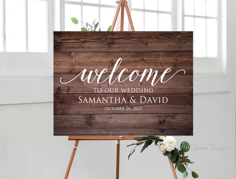 Rustic Welcome Wedding Sign, Welcome To Our Wedding Sign, Horizontal Landscape Wedding Sign, Printable File, W309 image 1