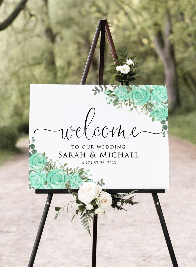 Mint Wedding Welcome Sign Turquoise Wedding Welcome Sign image 1