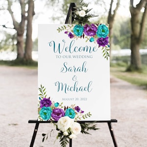 Lila und Türkises Hochzeit Willkommensschild, Lila und Türkises Hochzeit Willkommensschild, Hochzeitsdeko, Lila und Türkis, Digitale Datei, W1234