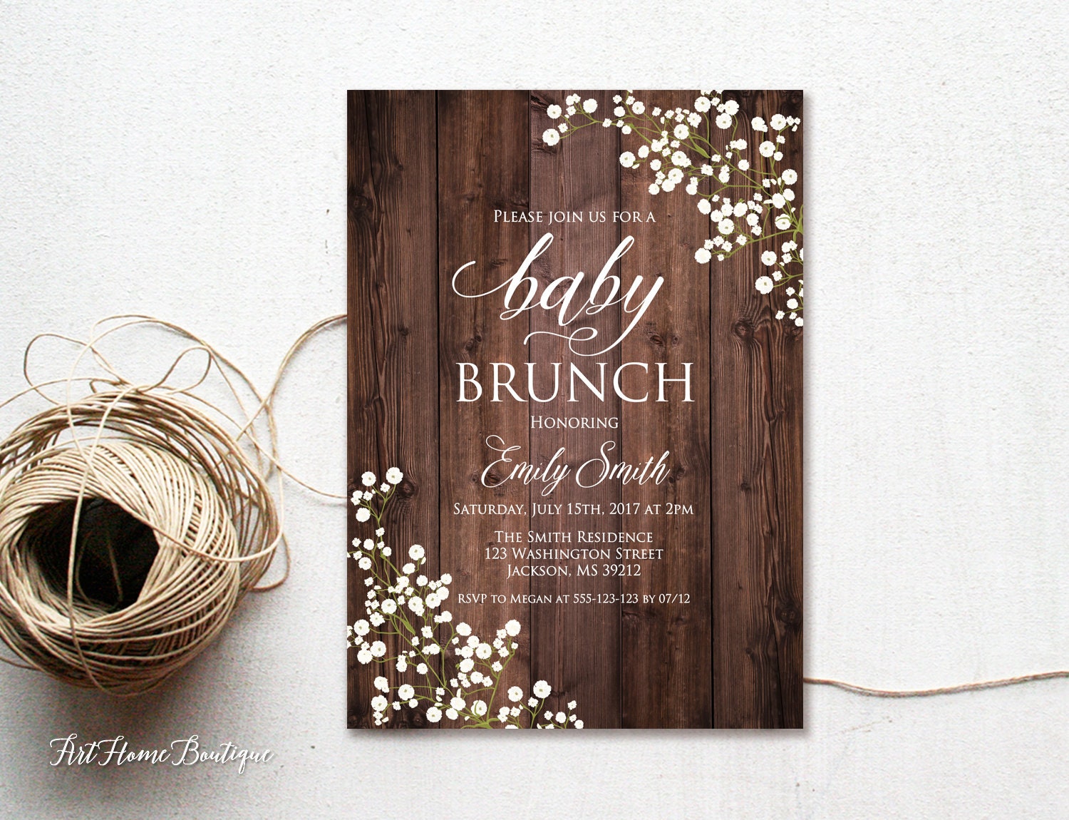 Baby Brunch Invitation Baby Shower Invitation Rustic Baby Etsy