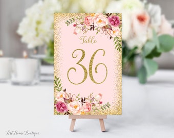 Gold Blush Wedding Table Numbers, Floral Table Numbers, Birthday Table Numbers, Printable Table Numbers, W02